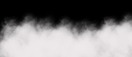 Fototapeta premium Abstract horizontal composition featuring a dense white fog or smoke effect rising against a solid deep black background creating a moody atmosphere for design projects