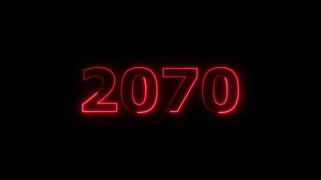 Business number neon text animation. Glowing neon text calendar 2070 number background 4k video.	