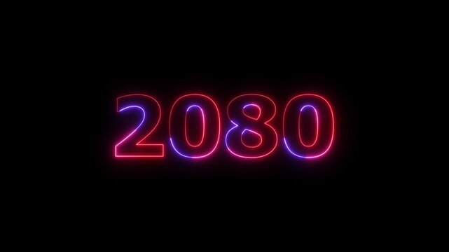 Business number neon text animation. Glowing neon text calendar 2080 number background 4k video.	