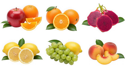 Fresh fruit collection isolated on transparent background