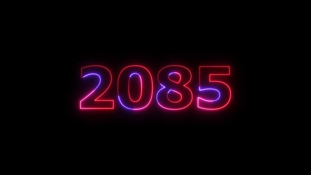 Business number neon text animation. Glowing neon text calendar 2085 number background 4k video.	