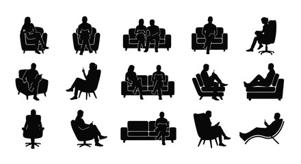 Obraz premium a collection of various seating silhouettes including chairs sofas and armchairs in a minimalist design