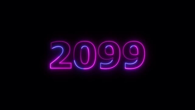 Business number neon text animation. Glowing neon text calendar 2099 number background 4k video.	