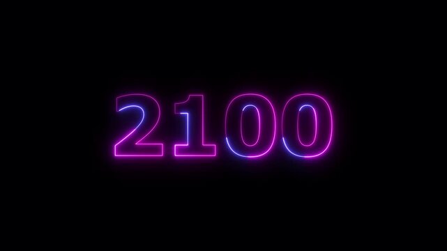 Business number neon text animation. Glowing neon text calendar 2100 number background 4k video.	