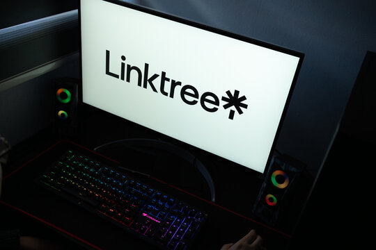 Punta Arenas, Chile &ndash; January 20, 2026: Linktree "link-in-bio" social media landing page service logo displayed on a computer monitor