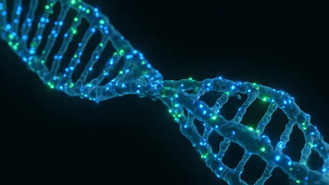 Vibrant 3D Visualization of a DNA Double Helix - A dynamic 3D video of a DNA double helix, showcasing its intricate twisting structure.