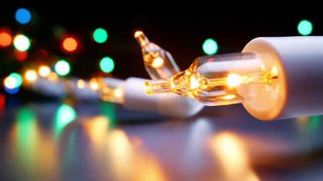 Festive Lights: A captivating close-up of a string of warm, twinkling lights, their soft glow illuminating the surroundings, evoking a sense of festive cheer and celebration.