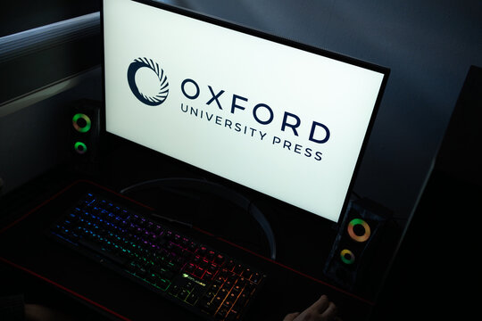 Punta Arenas, Chile &ndash; January 20, 2026: Iconic Oxford University Press (OUP) logo displayed on a professional computer monitor