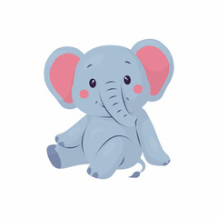 Obraz premium A cute baby elephant sitting and smiling. The illustration is done in a flat vector style. The character is suitable for zoos, safari sites, children's parties, cards, books, apps, and educational