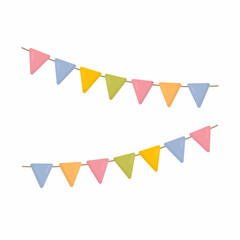 Colorful triangular garland flags in a flat pastel vector style. Decorative elements for birthdays, children's events, festivals, invitations, posters, cards, packaging, branding, and other fun © Iana Vavilina