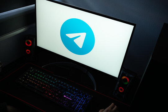 Punta Arenas, Chile &ndash; January 20, 2026: Iconic light-blue paper plane logo of Telegram Messenger displayed on a professional computer monitor