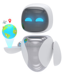 Robot with Hologram 3d render icon style minimal isolated on transparent white background	

