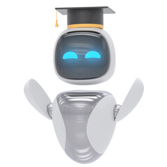 Gradute Robot 3d render icon style minimal isolated on transparent white background	
