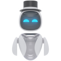 Robot with Top Hat3d render icon style minimal isolated on transparent white background	
