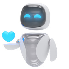 Robot With Heart 3d render icon style minimal isolated on transparent white background	
