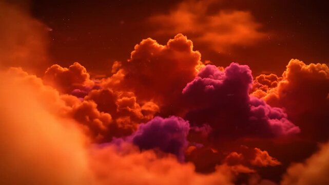 Fiery Abstract Cloudscape - A dramatic and vibrant cloudscape with fiery orange and purple hues, creating an otherworldly atmosphere.
