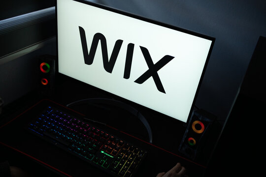 Punta Arenas, Chile &ndash; January 20, 2026: High-angle view of the new AI-powered Wix Harmony platform logo on a PC screen