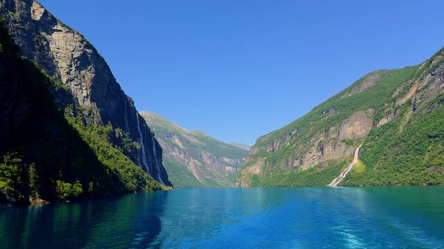 Seven Sisters waterfall in Geirangerfjord Norway UNESCO site near Hellesylt