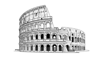 Colosseum Rome Monochrome Sketch