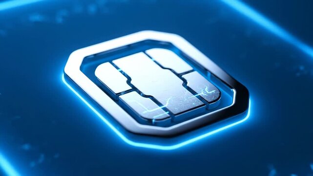 Futuristic E-SIM Card Illustration - A close-up depiction of a futuristic E-SIM card embedded in a high-tech circuit board.