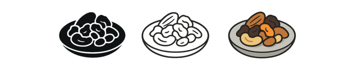 healthy food handful of nuts and dried fruits on small plate