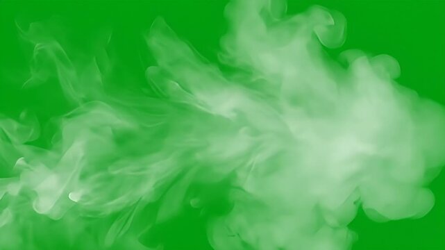 A video showcasing a cloud of white smoke against a vibrant green background