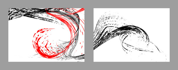 Black and red paint strokes on a white background. Set of two templates. Graffiti element. Design for banners, posters, booklets, covers, and magazines. EPS 10.	
