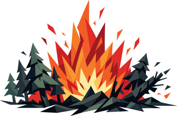 Polygonal Wildfire Illustration. Low-poly vector illustration focused on a conceptual wildfire spreading through woodland,