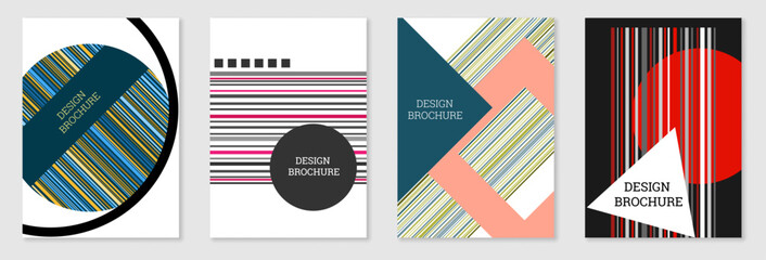 A set of 4 Memphis-style covers. Geometric design, abstract background. Trendy covers	