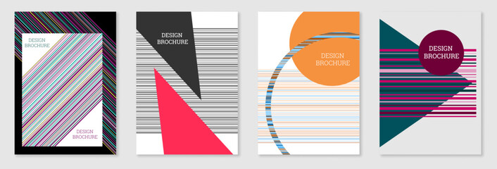 Geometric cover design, set. Abstract unusual background in the style of Memphis. Bright geometric shapes in random order/ Vector