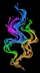 Abstract representation of dynamic fluid motion with glowing vibrant colors forming intricate flowing patterns against a dark void, innovation, wallpaper, blur