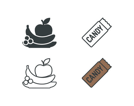 healthy vs unhealthy food fruit plate and candy bar