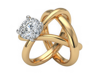 Gold engagement ring with diamond, isolated on transparent background