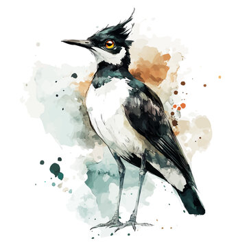 Lapwing, clean semi-realistic fantasy style, soft magical glow, watercolor artwork, white backgroundv
