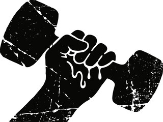 Strong hand gripping dumbbell with dripping muscle strength and fitness power concept