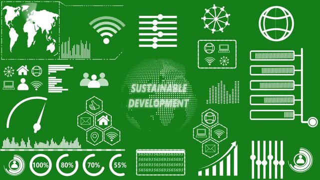 SUSTAINABLE DEVELOPMENT inscription, technology concept. Business, technology, modern technology concept on green background. 4k video