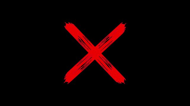Red cross mark animation, 4k loopable with alpha channel. wrong mark animation, red x symbol motion graphic.