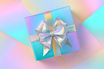 Colorful gift box with ribbon on pastel background in a decorative setting for a celebration or event