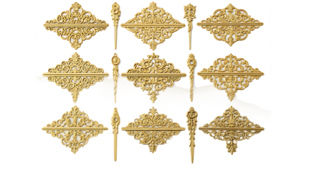 Golden ornate diamond shapes isolated on transparent background