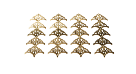 Gold ornate leaf patterns arranged in rows isolated on transparent background
