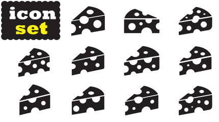 Cheese Icon Set, Editable Solid Vector Illustration