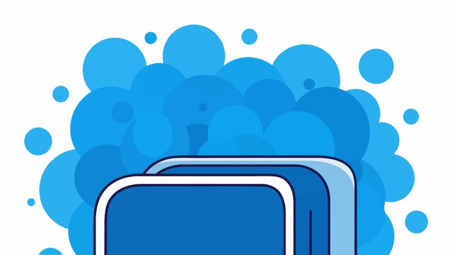 Blue bubbles and rounded rectangles create abstract, clean design