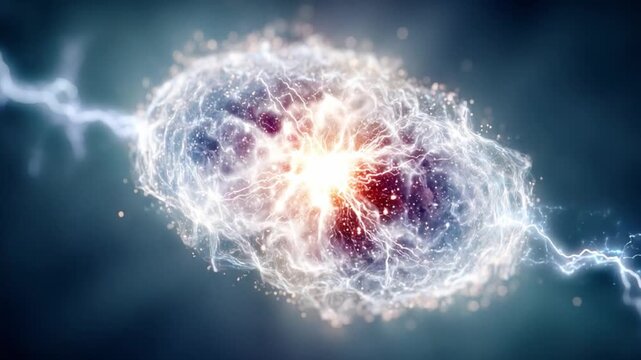 Celestial Fusion: Witness the raw power of celestial fusion, a dazzling dance of energy and light. The image captures a momentous interplay of elements, with bolts of electrical energy.