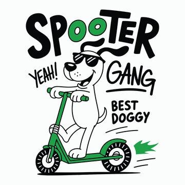 Scooter Gang Funny Dog Riding Kick Scooter Cartoon Character Design