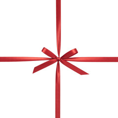 Thin red ribbon strip with minimalist bow knot against white background thin ribbon