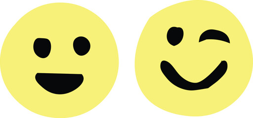 Fototapeta premium Set of simple and minimal yellow emoji icons representing happy and winking expressions. Minimalist design for modern social media, web, and UI designs. 