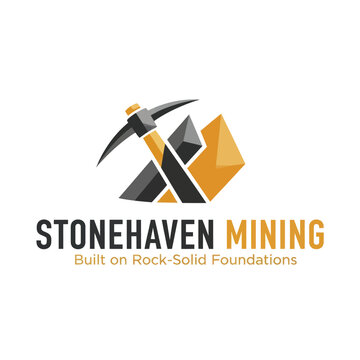 Mining Logo with Pickaxe and Rocks.