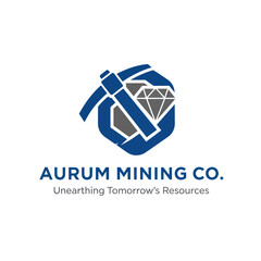 Fototapeta premium Aurum Mining Co Logo Diamond Pickaxe Emblem.
