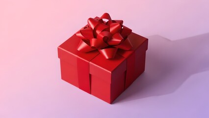 Fototapeta premium Valentine gift box with red ribbon and bow on pastel background