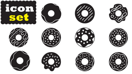 Donut Icon Set, Editable Solid Vector Illustration